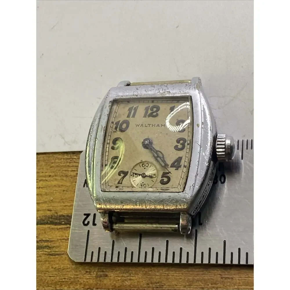 Vintage Waltham 1930s Mens Art Deco Watch For Parts Repair Winds